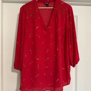 NIC+ZOE Red Patterned Blouse